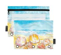 Shells Sdraiato su Sandy Beach 3 Anelli Raccoglitore Matita Astuccio con Cerniera Set di 2 Impermeabile Makeup Bag Cancelleria Organizer Forniture