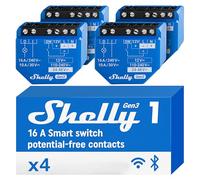 Shelly 1 Gen3, Wi-Fi Interruttore Intelligente Relé, 1 Canale, 16А, Contatto Pulito, Controllo Remoto e Automazione, Porta del Garage, Nessun Hub Richiesto, Alexa, Google Home (4 Pezzi)