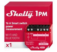 Shelly 1PM Gen3, relè interruttore smart, WiFi e Bluetooth (4pz) | 1 Canale, 16A, controllo intelligente e monitoraggio dei consumi. Controllo da app. Alexa, Google Home, Android, IOS