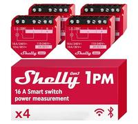 Shelly 1PM Gen3, Interruttore Relé WiFi & Bluetooth, 16А, Monitoraggio del Consumo, Controllo Remoto e Automazione, Misuratore di Potenza, Illuminazione Intelligente, Senza Hub, Domotica (4 Pezzi)