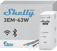 Shelly 3EM-63W Gen3, Misuratore di Energia Wi-Fi per Impianti Trifase o Monofase, Misurazione in 4 Quadranti in Tempo Reale, Nessuna Soglia di Carico, Pronto per Fotovoltaico, Montaggio su Guida DIN