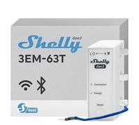 Shelly 3EM-63T Gen3, Misuratore di Energia Wi-Fi per Impianti Trifase o Monofase, Terminali Piatti, Misurazione in 4 Quadranti, Nessuna Soglia di Carico, Pronto per Fotovoltaico