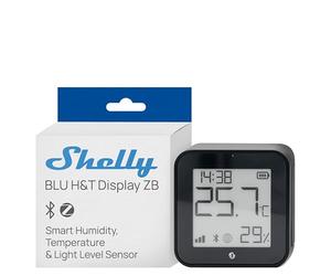 Shelly BLU H&T ZB Nero - Sensore Smart Temperatura e Umidità, Bluetooth & Zigbee, Display E-Paper, Orologio digitale, Monitoraggio Clima, Automazione HVAC, Ultracompatto, Gateway Richiesto