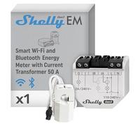 Shelly EM Gen3 contatore energetico smart + trasformatore di corrente 50A | Wi-Fi e bluetooth, monofase, 2 canali, fino a 80A, monitoraggio consumi. Controllo da app. Alexa, Google Home, Android, IOS
