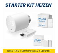 Shelly · Plug & Play · "Kit di avvio per il riscaldamento facile" · 1x BLU TRV · 1x BLU DoorWindow · 1x BLU Gateway