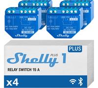 Shelly Plus 1, Interruttore Relè Intelligente, WiFi e Bluetooth, Domotica, Alexa e Google Home, App iOS Android, Telecomando per l'Apertura della Porta del Garage (4 pezzi), Blu