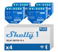 Shelly Plus 1, Interruttore Relè Intelligente, WiFi e Bluetooth, Domotica, Alexa e Google Home, App iOS Android, Telecomando per l'Apertura della Porta del Garage (4 pezzi), Blu