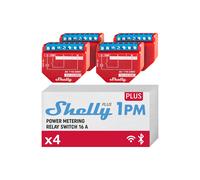 Shelly Plus 1PM, Interruttore a Relè, Wi-Fi e Bluetooth, Misurazione della Potenza, Domotica, Casa Intelligente, Alexa e Google Home, iOS e Android, Nessun Hub Richiesto (4 Pezzi), Rosso