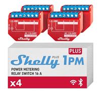Shelly Plus 1PM, Interruttore a Relè, Wi-Fi e Bluetooth, Misurazione della Potenza, Domotica, Casa Intelligente, Alexa e Google Home, iOS e Android, Nessun Hub Richiesto (4 Pezzi), Rosso