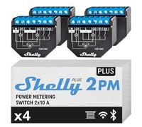Shelly Plus 2PM - Set di 4 interruttori a doppio relè Smart Home, controllo digitale tramite App gratuita e Wi-Fi, funziona con Alexa e Google Home, per porte del garage e tapparelle