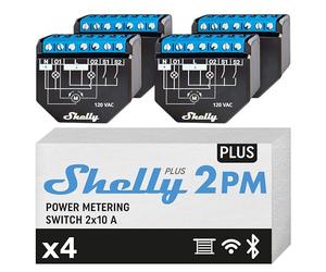 Shelly Plus 2PM - Set di 4 interruttori a doppio relè Smart Home, controllo digitale tramite App gratuita e Wi-Fi, funziona con Alexa e Google Home, per porte del garage e tapparelle