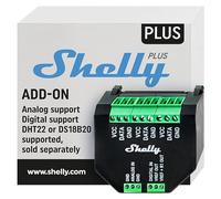 Shelly Plus Add-On modulo aggiuntivo dispositivi Shelly Plus, Gen3 e Gen4 | Connette fino a 5 sensori di temperatura e umidità tramite terminali 1-Wire per un monitoraggio preciso.