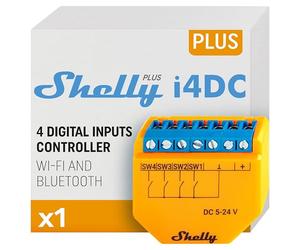 Shelly Plus i4 DC, Controller Wi-Fi a 4 Ingressi Digitali per Interruttori Intelligenti Shelly, 5-24VDC, Illuminazione, Multiclick, Domotica, Alexa & Google, iOS Android, Nessun Hub Richiesto