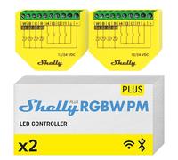 Shelly Plus RGBW PM, Modulo di Controllo RGBW per Strisce LED Wi-Fi & Bluetooth, 12-24 VDC, Misuratore di Consumo, Luce Bianca o Colorata Dimmerabile, App iOS Android (2 Pezzi), Giallo