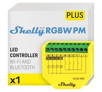 Shelly Plus RGBW PM, Controller Wi-Fi per Strisce LED, 12V o 24VDC, 3 Profili di Illuminazione, Misurazione dei Consumi, Dimmer per Luce Bianca o Colorata, Nessun Hub Richiesto, Alexa e Google Home