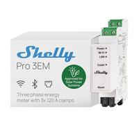 Shelly Pro 3EM 120A V2 - Contatore Trifase su Guida DIN 100-260 V, Matter, Wi-Fi, LAN e Bluetooth, Nessun hub richiesto, 3 CTA x120A, Misura Fotovoltaica Bidirezionale, Storico 60 Giorni