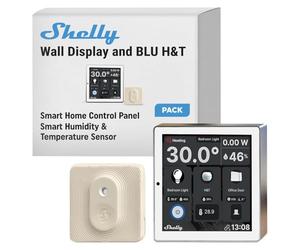 Shelly Wall Display Bianco + Blu H&T, Starter Pack Smart Control e monitoraggio ambientale,WLAN e Bluetooth, Termostato, Relè 5 A integrato, Conduttore neutro, Avorio