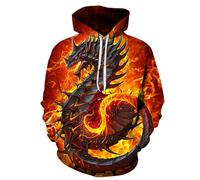 SHELOG Cartoon Cool Flame Dragon 3D Stampa Giacca con Cappuccio Unisex Giacca da Viaggio per Abbigliamento Sportivo da Viaggio Maglione Casual