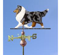 Sheltie Intagliato a Mano Dipinto Basswood Cane Banderuola Blu Merle