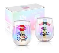 SHENDONG Mr Right Mrs Always Right Bicchieri da vino Coppia di bicchieri da vino Mr Mrs Regali per coppia, fidanzamento, matrimonio,regali di Natale per sposa, San Valentino, confezione da 2 pezzi