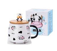 SHENDONG Simpatica tazza da caffè con coperchio incantevole, sottobicchiere kawaii e cucchiaio, regali di mucca, tazza da tè in ceramica, tazza da caffè kawaii, divertente tazza da mucca animale 3D
