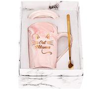 SHENDONG Tazza da Caffè per Mamma del Cane con Coperchio - Regalo per Festa della Mamma, Compleanno o da Figlia/Figlio, 400ml in Ceramica con Cucchiaio, Ideale per Famiglia con Cuccioli (CAT MOM)