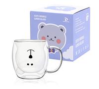 SHENDONG Tazze con orsetto carino Simpatico orsetto con tazze Tazza da caffè con manico Tazza Latte 250ml Tazzine da caffè in vetro isolante a doppia parete Regalo di vetro Compleanno San Valentino