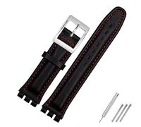 SHENGANG Cinturino in Vera Pelle per Swatch 17mm 19mm - Tinta Unita, da Polso, Rosso - Accessori per Cinture Uomo Donna (Colore: Nero Rosso Argento, Taglia: 17mm)