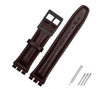 SHENGANG Cinturino in vera pelle for swatch Cinturino Cinturino in tinta unita 17mm 19mm Cinturino da polso Cinturini rossi Accessori for cinture uomo donna (Color : Brown black buckle, Size : 17mm)