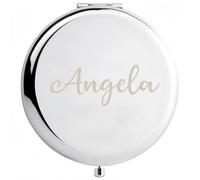 SHENGBEIDZ Specchio Tascabile Personalizzato Con Nome E Ingrandimento 1X/2X, Specchio Da Trucco Compatto Ultra Sottileper I Viaggi, Regalo Di Trucco Portatile Per Mamma, Sorella, Compleanno(Silver)