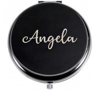 SHENGBEIDZ Specchio Tascabile Personalizzato Con Nome E Ingrandimento 1X/2X, Specchio Da Trucco Compatto Ultra Sottileper I Viaggi, Regalo Di Trucco Portatile Per Mamma, Sorella, Compleanno(Black)