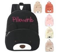 SHENGBEIDZ Zaino Personalizzato In Velluto A Coste Con Simpatico Orsacchiotto Per Bambini E Bambine, Zaino Personalizzato Per Bambini Piccoli Con Nome Ricamato, Borsa Morbida E Comoda(Black-Bear)