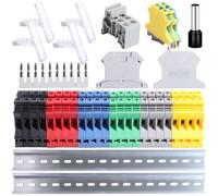 Shengbowi Morsettiera Tipo di guida Tensione Combinato Blocco DIN Blocchi Kit DK2.5N Connettori 12-22 AWG Calibro Blocchi di messa a terra Ponticelli Staffe 600V Coperture Grigio