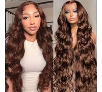 ShengCai Parrucche frontali in pizzo marrone cioccolato per capelli umani 13x4 180 densità onda del corpo parrucche frontali per capelli umani Pre pizzicate con attaccatura dei capelli del bambino 32