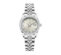 SHENGKE Donna cristallo accentato con banda in lega d'acciaio solido orologio Elegante vestito orologi al quarzo calendario per le donne (Argento&Verde chiaro Beige)