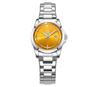 SHENGKE Orologi al quarzo minimalisti da donna con data bracciale in acciaio inossidabile e quadrante colorato alla moda (Argento-giallo)