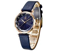 SHENGKE Orologi da donna Orologio da donna semplice alla moda Orologio da donna creativo Orologio da polso impermeabile con cinturino in pelle, blu