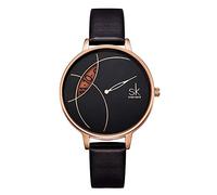 SHENGKE Orologio casual Geneva, con cinturino in pelle, impermeabile, originale, da donna K0091-Nero