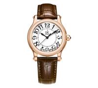 SHENGKE Orologio femminile di moda casual Quadrante di facile lettura Display a 12 ore Cassa rotonda Orologio da polso analogico Cinturino in pelle morbido e traspirante (Marrone)