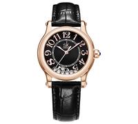 SHENGKE Orologio femminile di moda casual Quadrante di facile lettura Display a 12 ore Cassa rotonda Orologio da polso analogico Cinturino in pelle morbido e traspirante (Nero-oro)