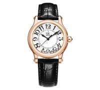 SHENGKE Orologio femminile di moda casual Quadrante di facile lettura Display a 12 ore Cassa rotonda Orologio da polso analogico Cinturino in pelle morbido e traspirante (Bianco-oro)
