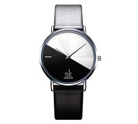 SHENGKE Semplicità, orologio da donna creativo, in vera pelle, elegante, da donna, orologio da polso, K0095-Nero