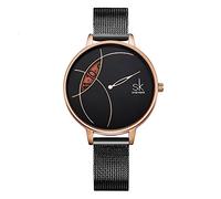 SHENGKE SHNGKE Semplicità Creativa le Donne Guardano Vera Pelle Elegante le Donne Orologi da Polso Delle Donne (K0091-black-mesh band)