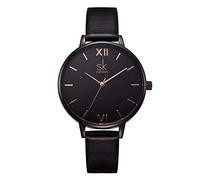 Shengke Simplicity - Orologio da polso da donna in vera pelle, elegante K0039-Black-Genuine Leather