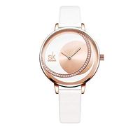 Shengke Simplicity - Orologio da polso da donna in vera pelle, elegante K0088-Rosegold-Genuine Leather