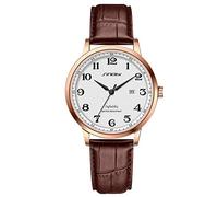 SHENGKE SINOBI Attività classica Orologi da uomo Numeri arabi Easy Reader Orologi da polso per uomo con calendario Data Resistente all'acqua (Rosegold-Brown-Leather)