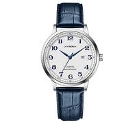 SHENGKE SINOBI Attività classica Orologi da uomo Numeri arabi Easy Reader Orologi da polso per uomo con calendario Data Resistente all'acqua (Silver-Blue Leather)