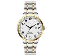 SHENGKE SINOBI Attività classica Orologi da uomo Numeri arabi Easy Reader Orologi da polso per uomo con calendario Data Resistente all'acqua (Silver-Gold-Steel Band)