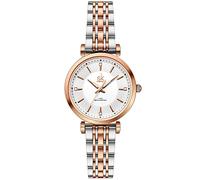 SHENGKE SK Classic Donne Orologi Moda Donne Dress Watch Solido Acciaio Inox Band Cinturino in Vera Pelle(Silver-Rosegold)