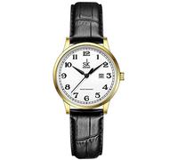 SHENGKE SK Orologi da donna Classic Business con cinturino in acciaio inossidabile ed elegante orologio da donna con calendario in vera pelle (Gold-Black)